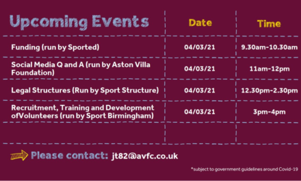 Aston Villa Foundation – Sports Club Online Support Festival – 4th March